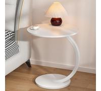 Kaverno Table D'appoint en Forme De C, Table D'appoint Ronde pour Salon, Table D'appoint De Canapé, Table D'appoint Moderne en Forme De C, Table D'appoint, Table Lit(White)