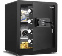 Kavey Coffre-fort pour la maison avec clavier tactile rétroéclairé et double système d'alarme, avec fonction muet et lumière LED, coffre-fort pour maison, hôtel, bureau