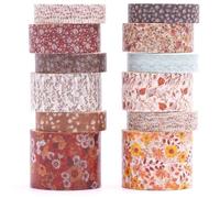 KAVI' S 12 rouleaux Washi Tape Set, Ruban Adhésif Décoratif Œuvre d’art inspirée Feuille d’or Masking Tapes pour Arts, Bullet Journal, Scrapbooking, Bricolage, Emballage (Automne Twilight)