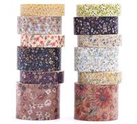 KAVI' S 12 rouleaux Washi Tape Set, Ruban Adhésif Décoratif Œuvre d’art inspirée Feuille d’or Masking Tapes pour Arts, Bullet Journal, Scrapbooking, Bricolage, Emballage (Earth Dye)
