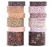 KAVI' S 12 rouleaux Washi Tape Set, Ruban Adhésif Décoratif Œuvre d’art inspirée Feuille d’or Masking Tapes pour Arts, Bullet Journal, Scrapbooking, Bricolage, Emballage (fleurs fleures)