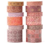 KAVI' S 12 rouleaux Washi Tape Set, Ruban Adhésif Décoratif Œuvre d’art inspirée Feuille d’or Masking Tapes pour Arts, Bullet Journal, Scrapbooking, Bricolage, Emballage (Crimson Cliff)
