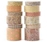 KAVI' S 12 rouleaux Washi Tape Set, Ruban Adhésif Décoratif Œuvre d’art inspirée Feuille d’or Masking Tapes pour Arts, Bullet Journal, Scrapbooking, Bricolage, Emballage (Gilded Radiance)