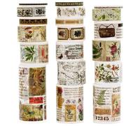 KAVI' S 18 rouleaux Washi Tape Set, Ruban Vintage Adhésif Décoratif Œuvre d’art inspirée Feuille d’or Masking Tapes pour Arts, Bullet Journal, Scrapbooking, Bricolage, Emballage (Misty Forests)