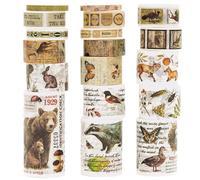 KAVI' S 18 rouleaux Washi Tape Set, Ruban Vintage Adhésif Décoratif Œuvre d’art inspirée Feuille d’or Masking Tapes pour Arts, Bullet Journal, Scrapbooking, Bricolage, Emballage (Jungle Trails)