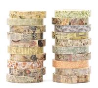 KAVI' S 20 rouleaux Washi Tape Set, Ruban Adhésif Décoratif Œuvre d’art inspirée Feuille d’or Masking Tapes pour Arts, Bullet Journal, Scrapbooking, Bricolage, Emballage (Forest Isles)