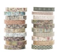 KAVI' S 20 rouleaux Washi Tape Set, Ruban Adhésif Décoratif Œuvre d’art inspirée Feuille d’or Masking Tapes pour Arts, Bullet Journal, Scrapbooking, Bricolage, Emballage (fleurs éphemerales)