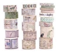 KAVI' S 20 rouleaux Washi Tape Set, Ruban Vintage Adhésif Décoratif Œuvre d’art inspirée Feuille d’or Masking Tapes pour Arts, Bullet Journal, Scrapbooking, Bricolage, Emballage (Tracks in The Jungle)