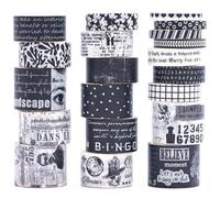 KAVI' S 20 rouleaux Washi Tape Set, Ruban Vintage Adhésif Décoratif Œuvre d’art inspirée Feuille d’or Masking Tapes pour Arts, Bullet Journal, Scrapbooking, Bricolage (Black & White Memories)