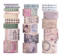 KAVI' S 20 rouleaux Washi Tape Set, Ruban Vintage Adhésif Décoratif Œuvre d’art inspirée Feuille d’or Masking Tapes pour Arts, Bullet Journal, Scrapbooking, Bricolage, Emballage (Charlie Chronicle)