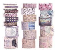 KAVI' S 20 rouleaux Washi Tape Set, Ruban Vintage Adhésif Décoratif Œuvre d’art inspirée Feuille d’or Masking Tapes pour Arts, Bullet Journal, Scrapbooking, Bricolage, Emballage (Anna's Letters)