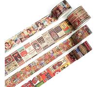 KAVI' S 4 rouleaux Washi Tape Set, Ruban Vintage Adhésif Décoratif Œuvre d’art inspirée Masking Tapes pour Arts, Bullet Journal, Scrapbooking, Bricolage, Emballage (Poster)