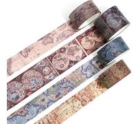 KAVI' S 4 rouleaux Washi Tape Set, Ruban Vintage Adhésif Décoratif Œuvre d’art inspirée Masking Tapes pour Arts, Bullet Journal, Scrapbooking, Bricolage, Emballage (Maps)