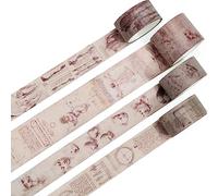 KAVI' S 4 rouleaux Washi Tape Set, Ruban Vintage Adhésif Décoratif Œuvre d’art inspirée Masking Tapes pour Arts, Bullet Journal, Scrapbooking, Bricolage, Emballage (Manuscripts)