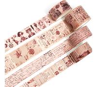 KAVI' S 4 rouleaux Washi Tape Set, Ruban Vintage Adhésif Décoratif Œuvre d’art inspirée Masking Tapes pour Arts, Bullet Journal, Scrapbooking, Bricolage, Emballage (Handwritten Prints)