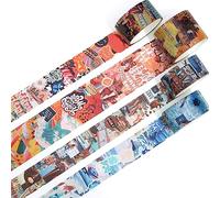 KAVI' S 4 rouleaux Washi Tape Set, Ruban Vintage Adhésif Décoratif Œuvre d’art inspirée Masking Tapes pour Arts, Bullet Journal, Scrapbooking, Bricolage, Emballage (90s motifs)