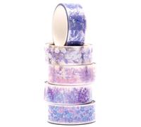 KAVI' S 5 rouleaux Fleur Washi Tape Ruban Adhésif Papier Décoratif PET Masking Tape pour Scrapbooking Artisanat de Bricolage (lavande)
