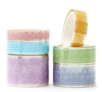 KAVI' S 6 rouleaux Motifs de dentelle Washi Tape Ruban Adhésif Papier Décoratif PET Masking Tape pour Scrapbooking Artisanat de Bricolage (Lustrous Glass)