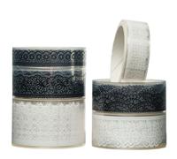 KAVI' S 6 rouleaux Motifs de dentelle Washi Tape Ruban Adhésif Papier Décoratif PET Masking Tape pour Scrapbooking Artisanat de Bricolage (Black and White)