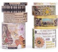 KAVI' S 8 rouleaux Washi Tape Set, Ruban Vintage Adhésif Décoratif Œuvre d’art inspirée Feuille d’or Masking Tapes pour Arts, Bullet Journal, Scrapbooking, Bricolage, Emballage (Time Lapses)