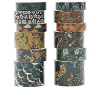 KAVI' S Kyoto 12 rouleaux Washi Tape Set, Ruban Adhésif Décoratif Œuvre d’art inspirée Feuille d’or Masking Tapes pour Arts, Bullet Journal, Scrapbooking, Bricolage, Emballage (Azure Tranquility)