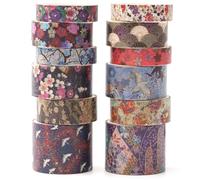 KAVI' S Kyoto 12 rouleaux Washi Tape Set, Ruban Adhésif Décoratif Œuvre d’art inspirée Feuille d’or Masking Tapes pour Arts, Bullet Journal, Scrapbooking, Bricolage, Emballage (Purple Sakura)