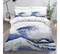 KAVITO Housse de Couette 200x200 Kanagawa Parure de lit 3D Microfibre Hypoallergique taies d'oreiller 50x75 Fermeture Éclair Vagues Japon Manga Parure de lit Adultes Adolescents Taille
