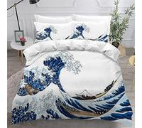 KAVITO Parure de Lit 240x260 Kanagawa Housses de Couette 3D hypoallergénique Microfibre de 3 pcs Ensemble de Vagues Japon Manga Housse de Couette avec Fermeture à glissière Adultes
