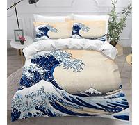 KAVITO Parure de Lit 240x260 Kanagawa Housses de Couette 3D hypoallergénique Microfibre de 3 pcs Ensemble de Vagues Japon Manga Housse de Couette avec Fermeture à glissière Adultes