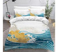 KAVITO Parure de Lit Kanagawa Housse de Couette 220x240 3D Microfibre avec 2 Taies d'oreiller 50x75 Vagues Japon Manga Parure de Lit Literie avec Fermeture Éclair pour 2 Personnes