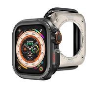 KAVJU Boîtier pare-chocs en métal pour Apple Watch S10 42mm S10 46mm 45mm 44mm, cadre de protection pour iWatch série 9 8 7 6 5 4 SE, changement pour Ultra 2 49mm(Black,S10 46mm)