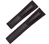 KAVJU Bracelet en cuir véritable 22 m pour F1 points rouges montres bracelet boucle pliante bracelet de montre en cuir(Black red no)