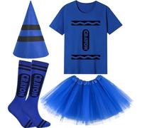 Kavoc Ensemble de 4 crayons de couleur pour la journée mondiale du livre comprenant t-shirt, chapeau, chaussettes, jupe tutu pour le jour du livre d'histoire, fournitures de fête pour cosplay