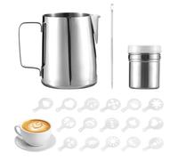 Kavolet Ensemble D'art du café en Acier Inoxydable, 19 Pièces, Comprenant un Pichet à Mousse de Lait et des Pochoirs pour les Amateurs café Débutants à la Maison