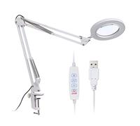 Kavolet Lampe loupe LED, Lampe de Bureau USB, Grossissement 8X, 10 Niveaux Luminosité réglable, 3 Couleurs Changement de température, avec Support Pliable et Clamp, Angle d'éclairage Rotatif White