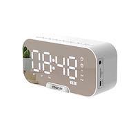 Kavolet Réveil numérique avec miroir,Horloge avec haut-parleur BT et radio FM et affichage de la température Double alarme Support pour lecteur 3 niveaux de luminosité Support pour téléphone