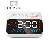 KAVRL-Réveil Led Radio Fm Moderne Pour Réveil Au Chevet. Calen Ier De Table Numérique Avec Thermomètre De Température Et Hygromètre D'Humidité.,Black