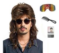 Kavsni Perruque de Vokuhila pour homme Joe Dirt Emo Costume des années 80 Accessoire de fête fantaisie Cosplay Perruque Halloween Homme X (Mdeiumbraun)