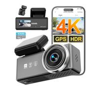 KAWA Caméra embarquée 4K avant et arrière, carte de 64 Go, double caméra embarquée pour voitures, GPS intégré, écran IPS 2", HDR 2K, moteur NightEagle, mode parc 24H, caméra embarquée cachée, contrôle