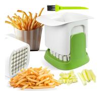 KAWAAN Coupe-Frites avec Brosse de Nettoyage, Coupe Frite/Legumes Manuel, Coupe Légumes pour Légumes et Fruits (15 x 8,5 x 9 cm) - Facile à Nettoyer & Acier Inoxydable