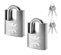 KAWAHA 21/50-2PS Cadenas haute sécurité en acier inoxydable avec clé en acier inoxydable pour une utilisation en intérieur et en extérieur (robuste, antirouille) (50 mm), clés identiques - Lot de 2