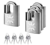 KAWAHA 21/50-4PS Cadenas Haute Sécurité en Acier Inoxydable avec Clé en Acier Inoxydable pour Intérieur et Extérieur (robuste, inoxydable) (50 mm), fermeture identique, Lot de 4 Pièces