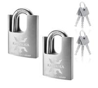 KAWAHA 21/60-2PS Cadenas haute sécurité en acier inoxydable avec clé en acier inoxydable pour une utilisation en intérieur et en extérieur (robuste, antirouille) (60 mm), clés identiques - Lot de 2
