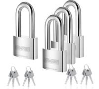 KAWAHA 41/50L-4PS Lot de 4 cadenas haute sécurité à anse longue en acier inoxydable avec clé en acier inoxydable pour intérieur et extérieur (très résistant, antirouille) 50 mm avec clés identiques L
