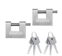 KAWAHA 71/60-2PS Lot de 2 cadenas en forme de D en acier inoxydable avec clé en acier inoxydable pour porte de garage, conteneurs, abri de jardin, casier et entrepôt (6,3 cm, avec clés identiques -
