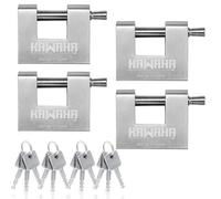 KAWAHA 71/60-4PS Cadenas en forme de D en acier inoxydable avec clé en acier inoxydable pour porte de garage, conteneurs, abri de jardin, casier et entrepôt (6,3 cm, avec clés identiques - Lot de 4)