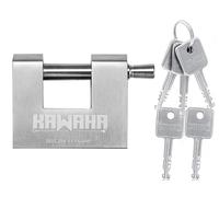KAWAHA 71/60KD-5SK Cadenas robuste en acier inoxydable en forme de D avec clé pour porte de garage, conteneurs, abri de jardin et entrepôt (7,5 cm, clés différentes - 5 clés en acier inoxydable)