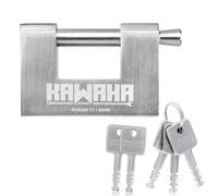 KAWAHA 71/80KD-5SK Cadenas robuste en acier inoxydable en forme de D avec clé pour porte de garage, conteneurs, abri de jardin et entrepôt (8,9 cm, clés différentes - 5 clés en acier inoxydable)