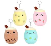 Kawaii Accessoires Porte-Clé Peluche - Lot de 4 Bubble Tea en Peluche Douce, Porte-Clés pour Enfants, Filles et Adultes, Cadeau et Décoration de Sac