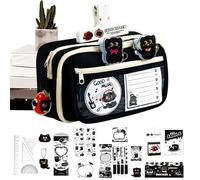 Kawaii Animal Schoolroom - Pack foncé, essentiels d'apprentissage animés, pochette à stylos spacieuse avec compartiment intérieur, boîte pour tâches de dessin créatives, fournitures éducatives,